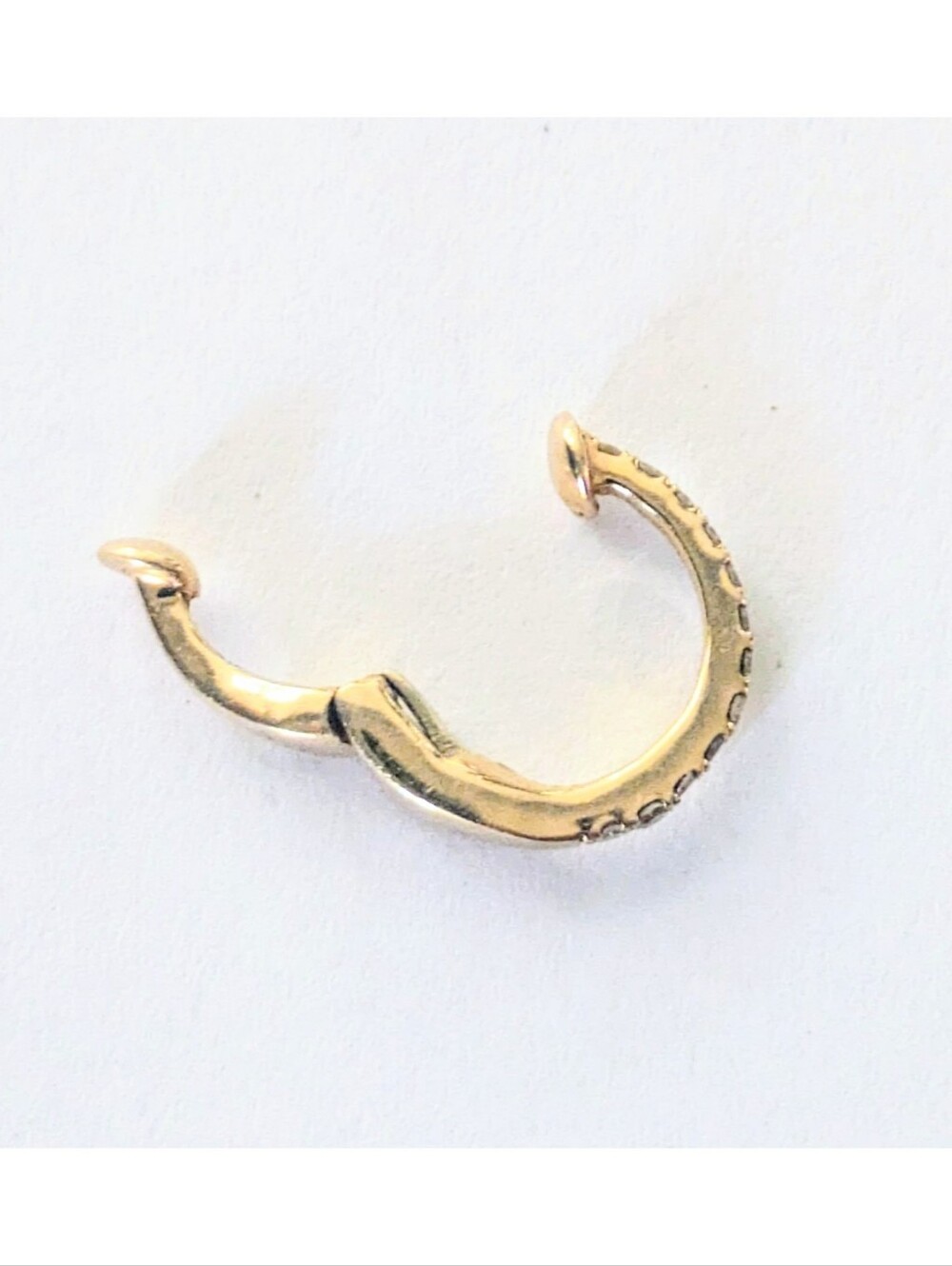 14k Solid Yellow Gold & Genuine White Sapphire Clip-On Nose Ring 1.01 Grams - Picture 5 of 13